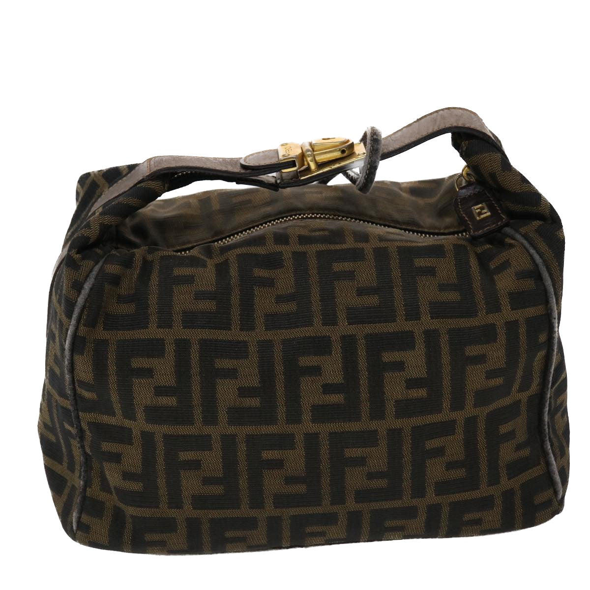 FENDI Zucca Canvas Hand Bag Nylon Brown Black 48233