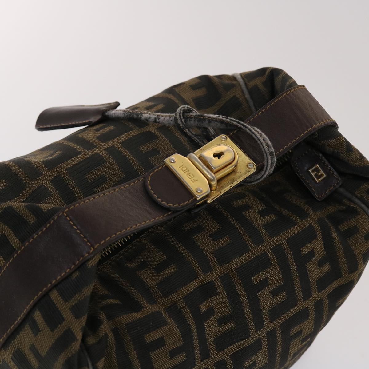FENDI Zucca Canvas Hand Bag Nylon Brown Black 48233