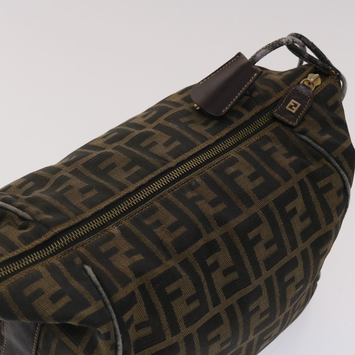 FENDI Zucca Canvas Hand Bag Nylon Brown Black 48233