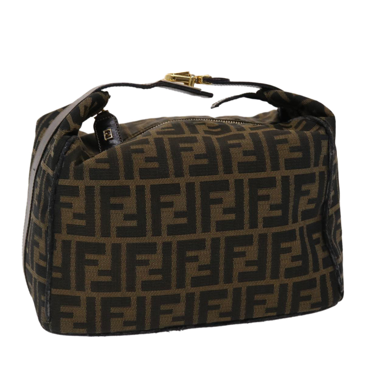 FENDI Zucca Canvas Hand Bag Leather Black Brown 48281