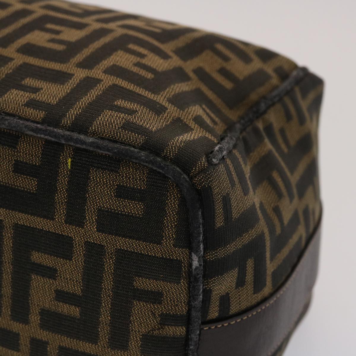 FENDI Zucca Canvas Hand Bag Leather Black Brown 48281