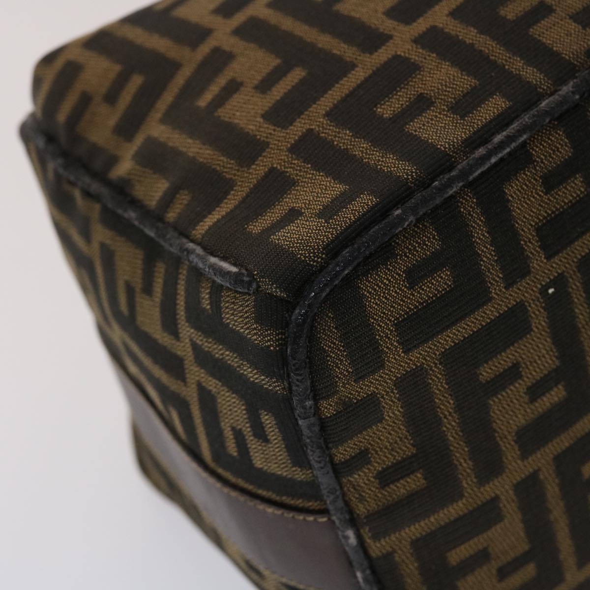 FENDI Zucca Canvas Hand Bag Leather Black Brown 48281