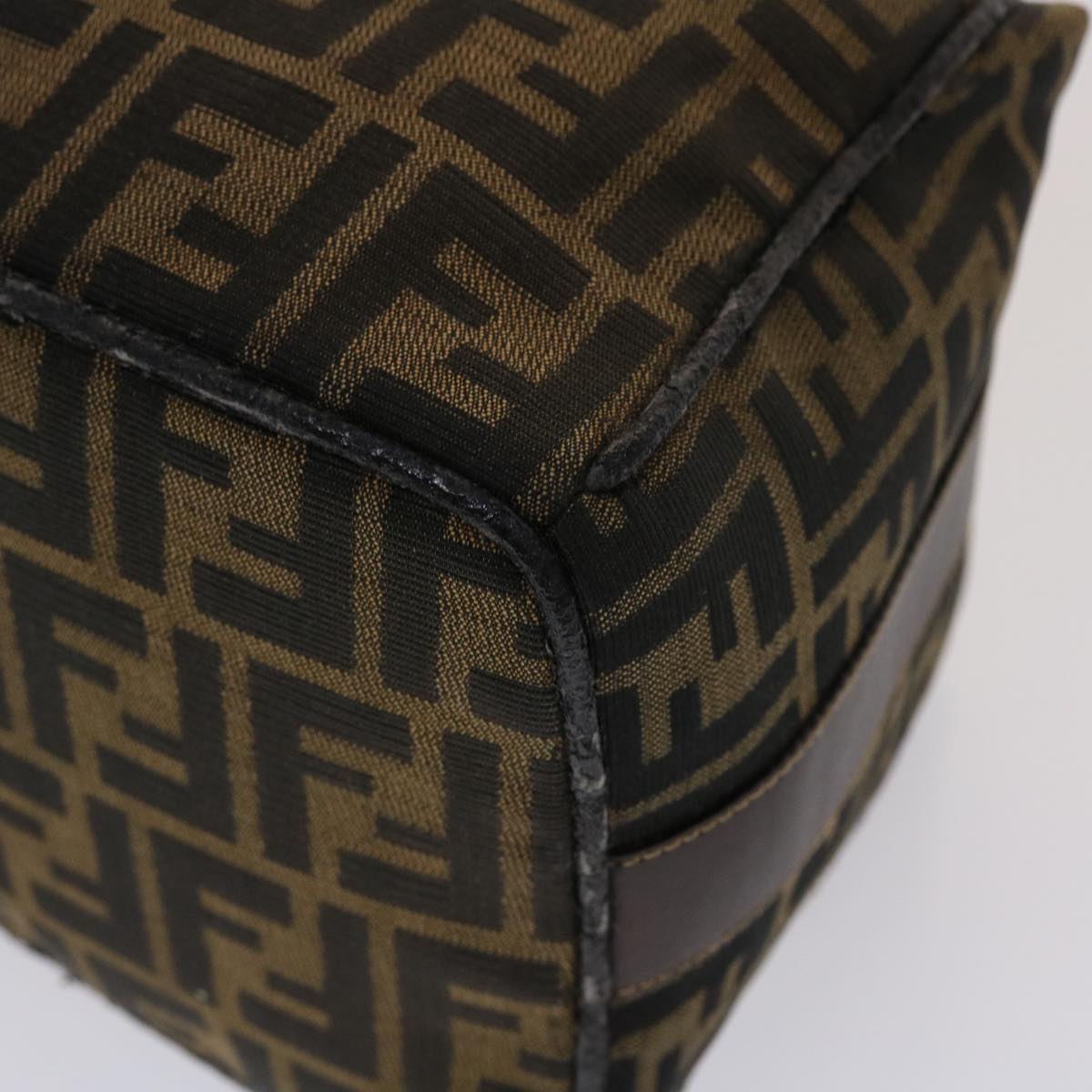 FENDI Zucca Canvas Hand Bag Leather Black Brown 48281