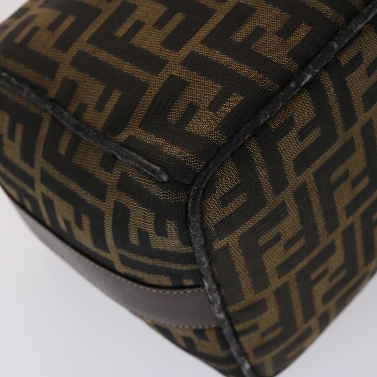 FENDI Zucca Canvas Hand Bag Leather Black Brown 48281