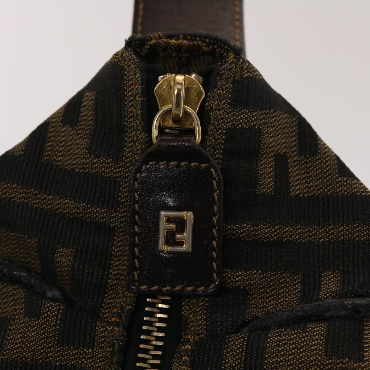 FENDI Zucca Canvas Hand Bag Leather Black Brown 48281