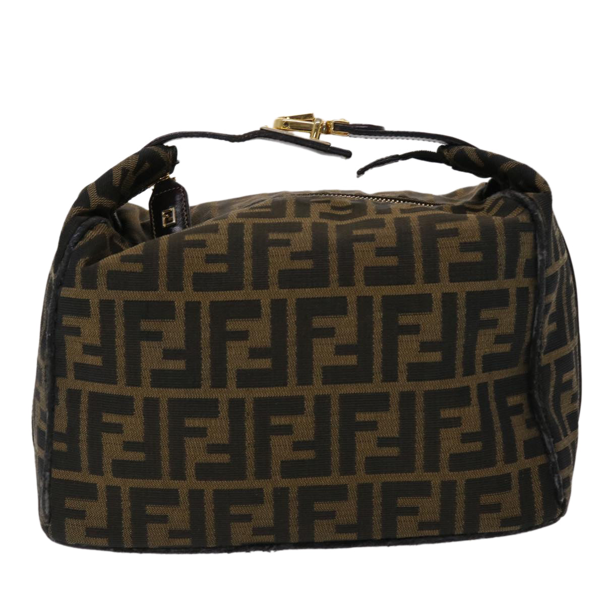 FENDI Zucca Canvas Hand Bag Leather Black Brown 48281