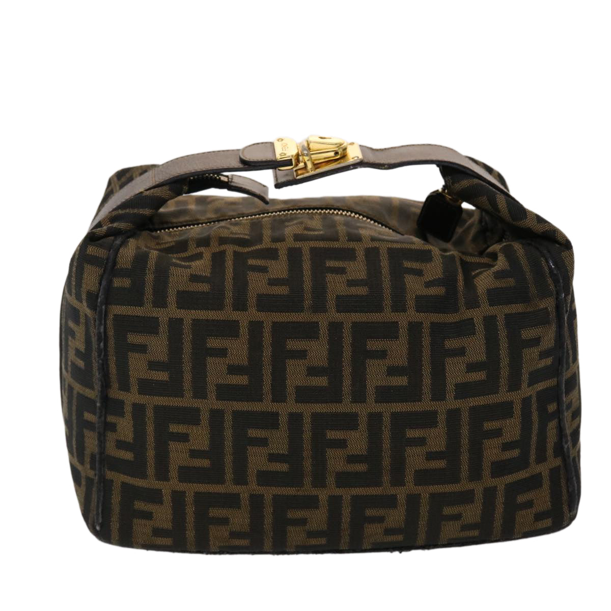 FENDI Zucca Canvas Hand Bag Leather Black Brown 48281