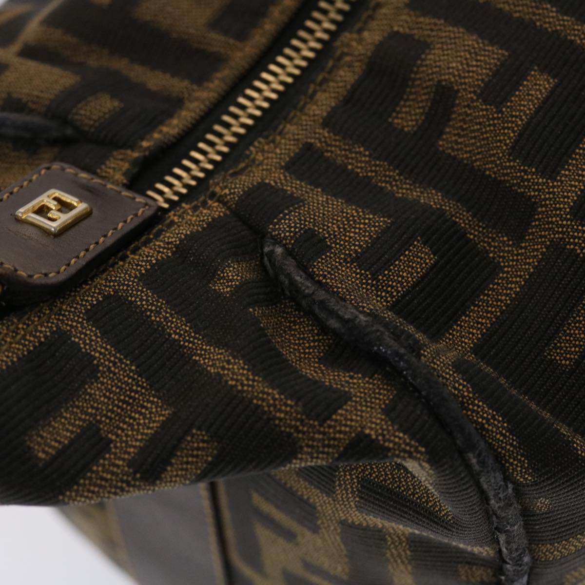 FENDI Zucca Canvas Hand Bag Leather Black Brown 48281