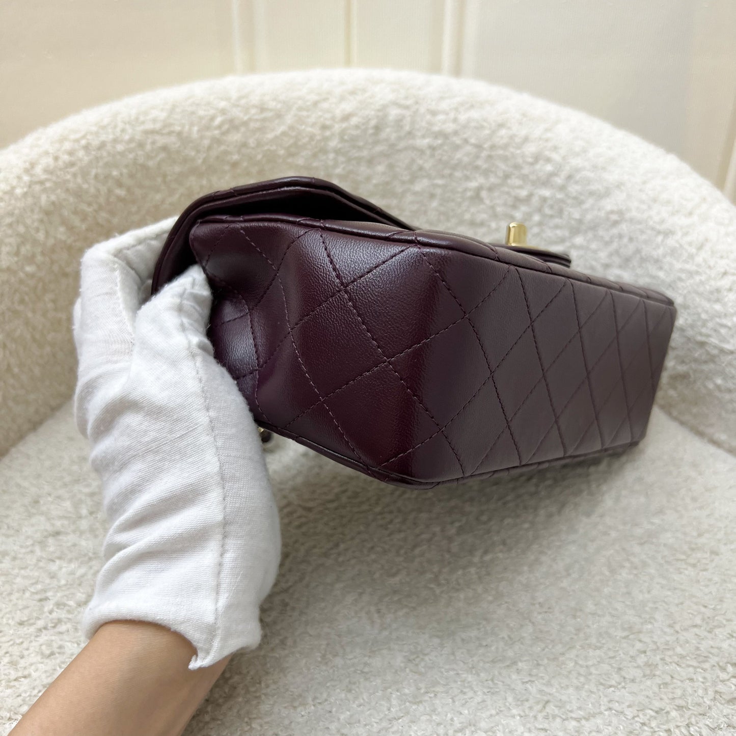 GLM-Classic Rectangle Mini Flap Bag in Burgundy Lambskin and LGHW