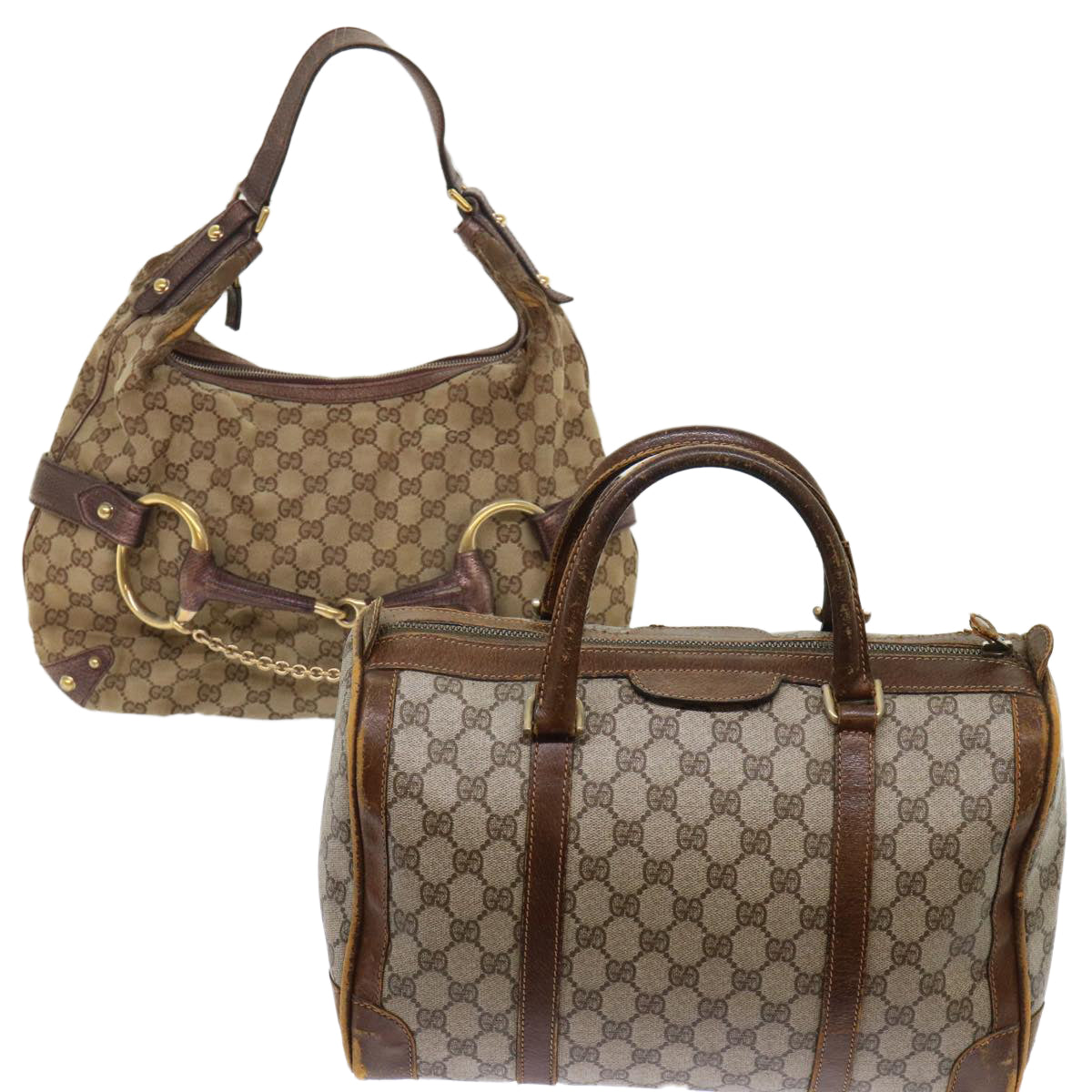 GUCCI GG Canvas Shoulder Bag Leather 2Set Beige 48359