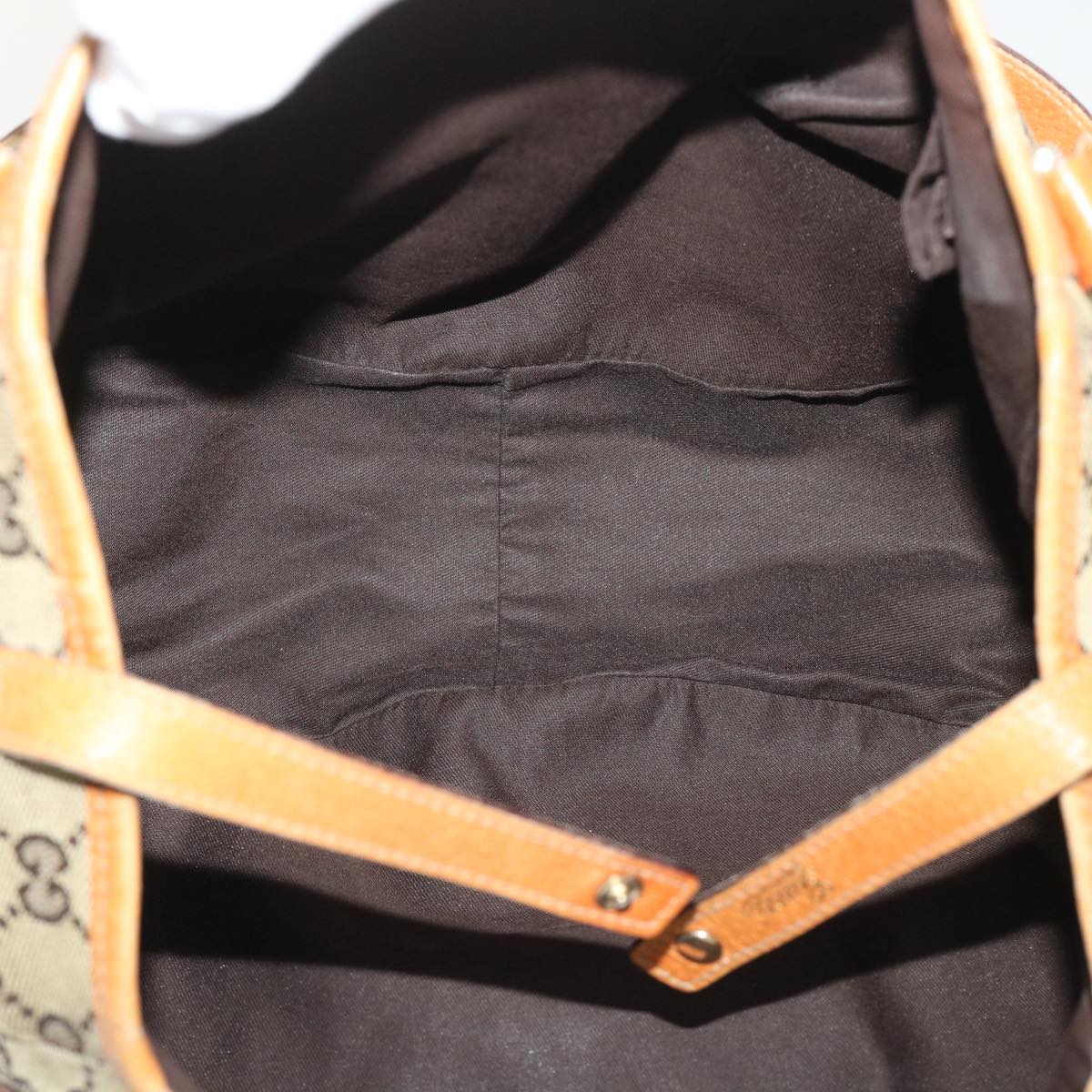 GUCCI GG Canvas Hand Bag Leather Brown 48449