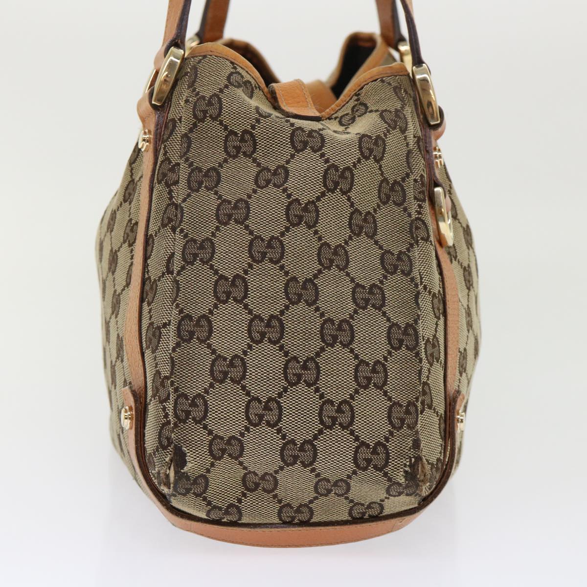 GUCCI GG Canvas Hand Bag Leather Brown 48449