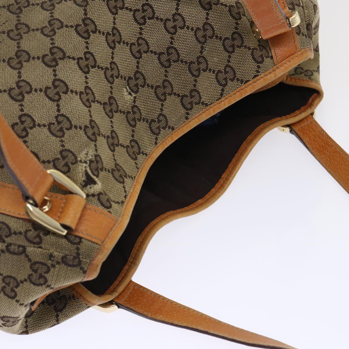GUCCI GG Canvas Hand Bag Leather Brown 48449