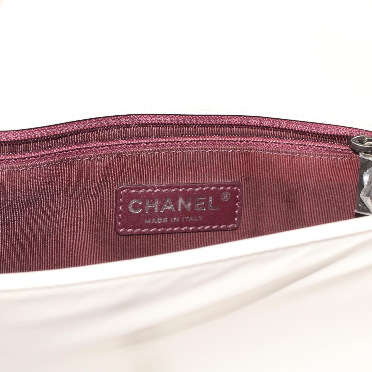 CHANEL Chevron x Matelasse Chain Shoulder Bag Lamb Skin White CC 48469A