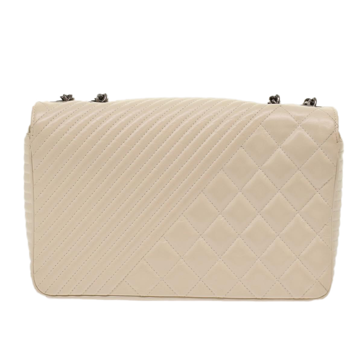 CHANEL Chevron x Matelasse Chain Shoulder Bag Lamb Skin White CC 48469A