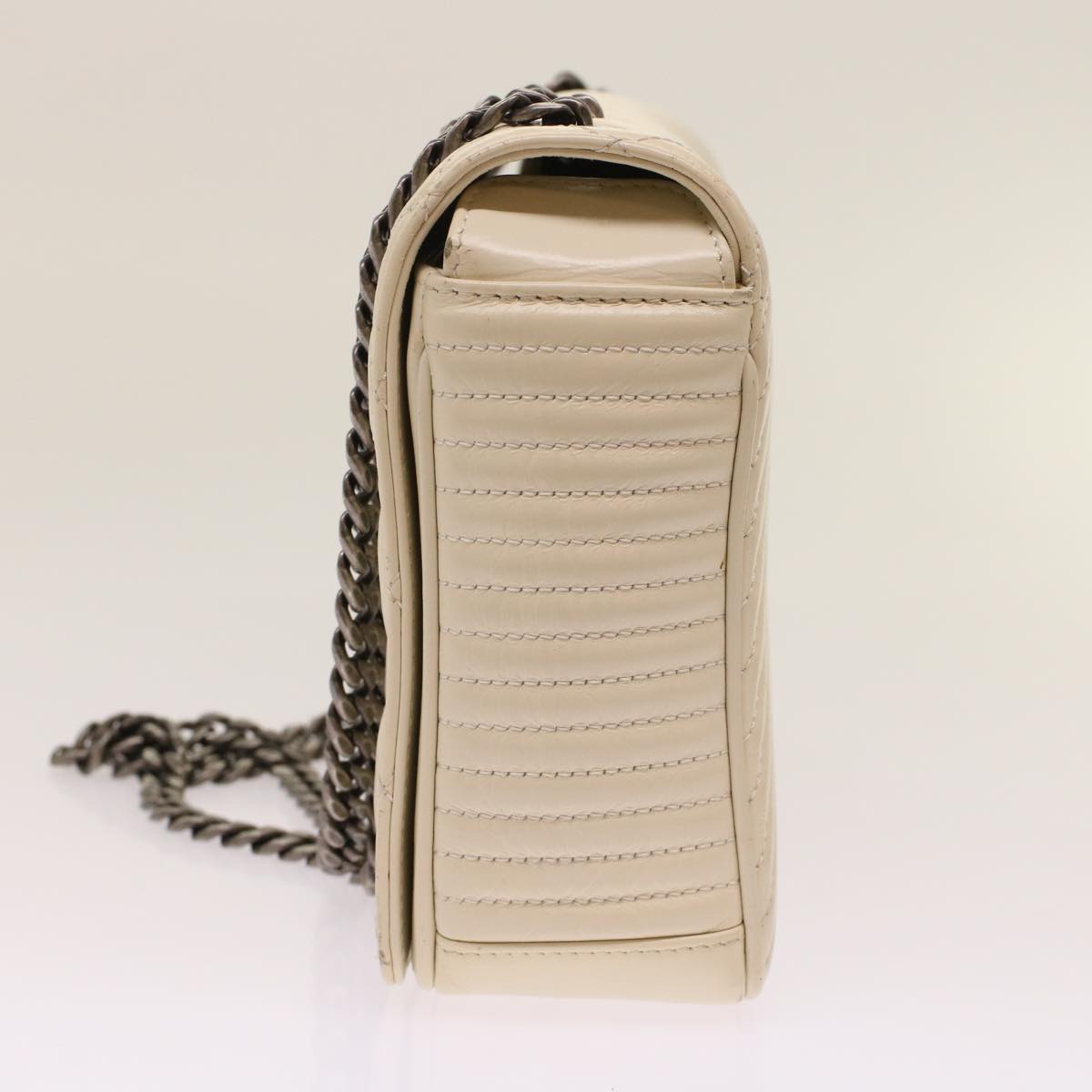 CHANEL Chevron x Matelasse Chain Shoulder Bag Lamb Skin White CC 48469A