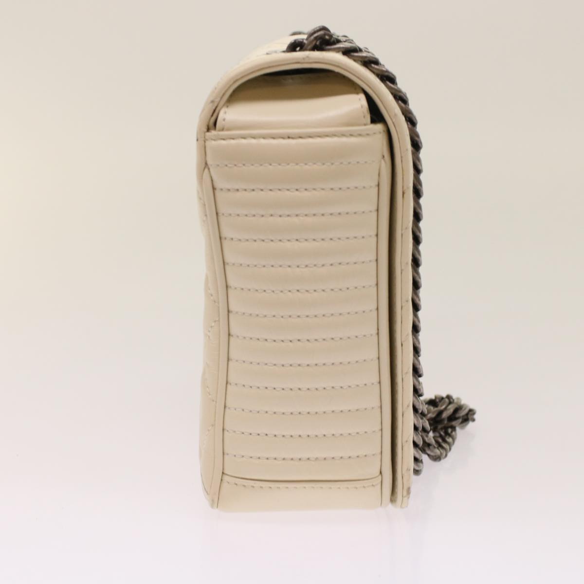 CHANEL Chevron x Matelasse Chain Shoulder Bag Lamb Skin White CC 48469A