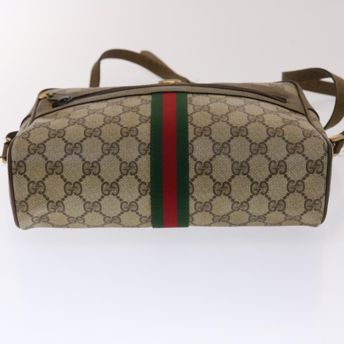 GUCCI GG Canvas Web Sherry Line Shoulder Bag PVC Leather Beige Green 48597