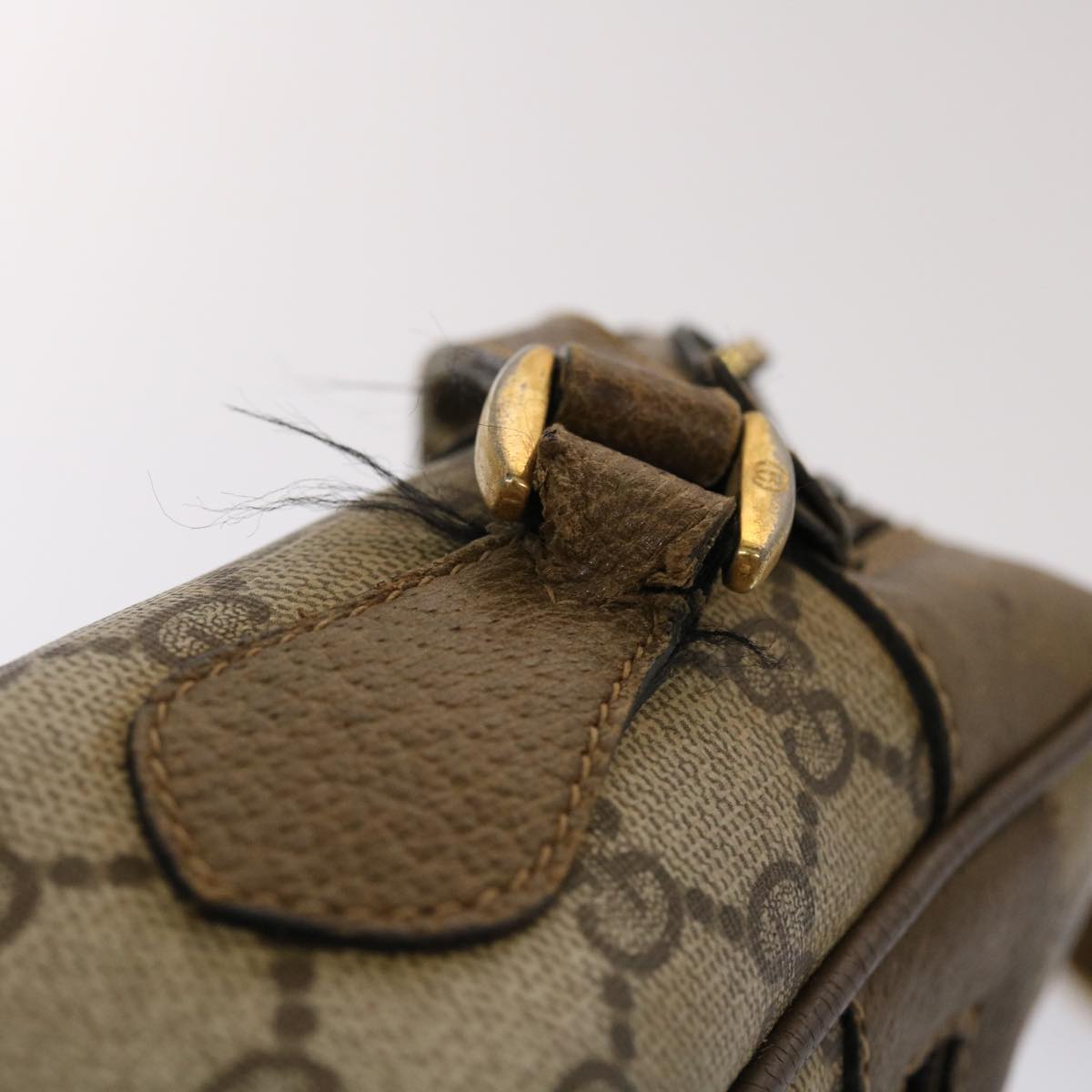 GUCCI GG Canvas Web Sherry Line Shoulder Bag PVC Leather Beige Green 48597
