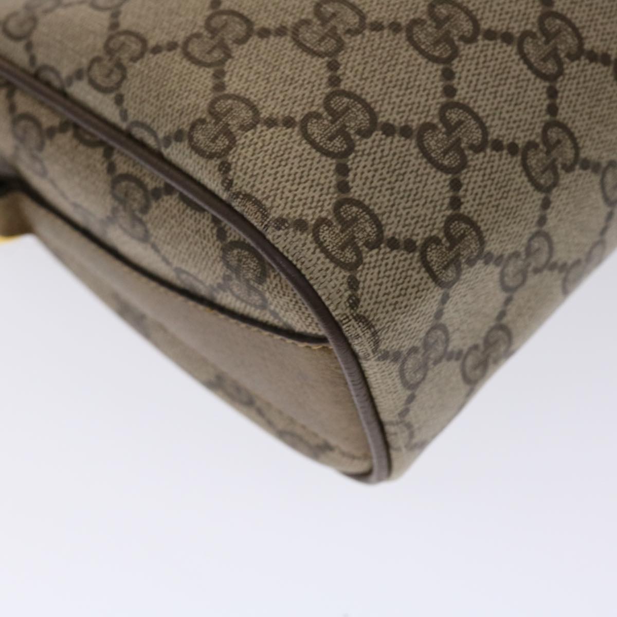 GUCCI GG Canvas Web Sherry Line Shoulder Bag PVC Leather Beige Green 48598