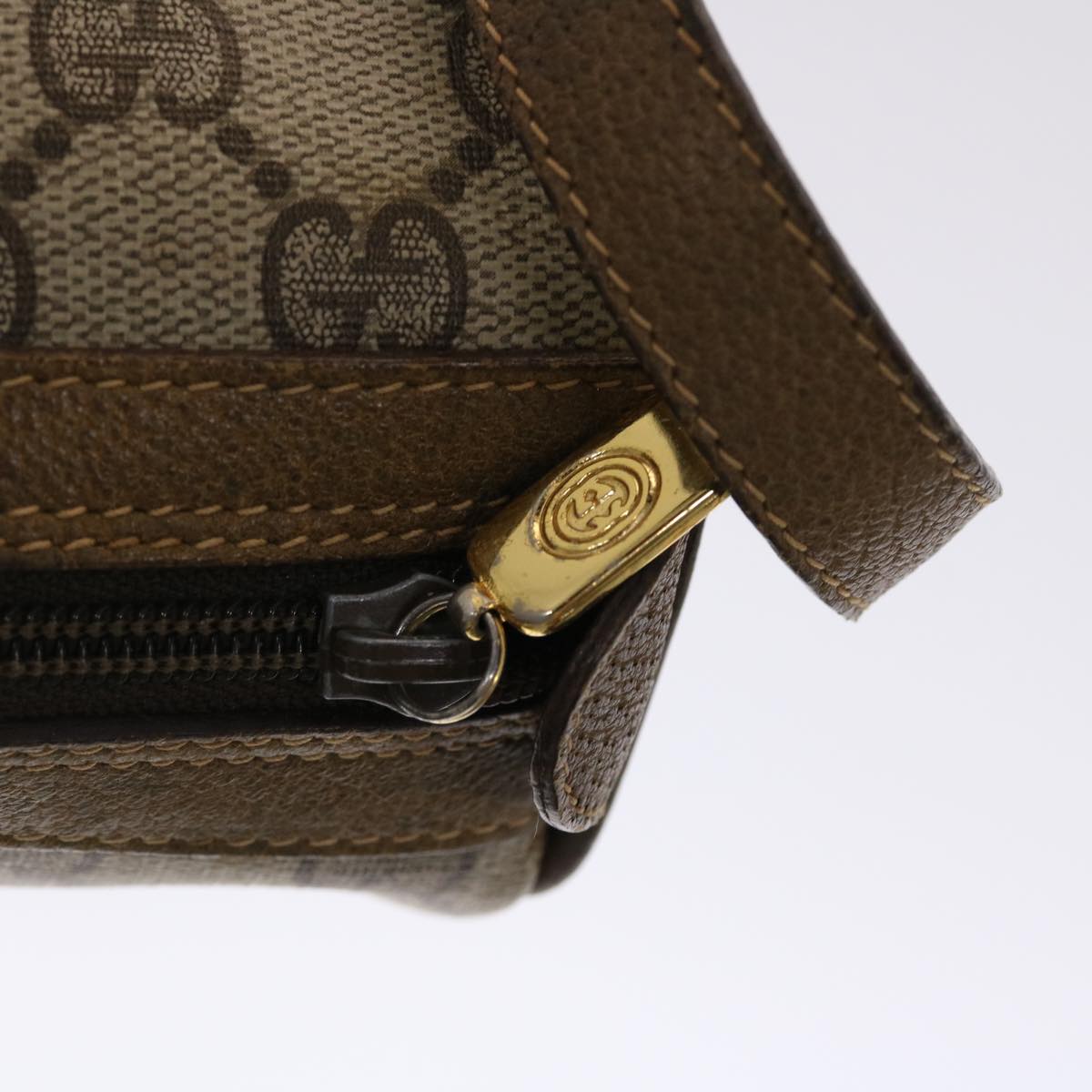 GUCCI GG Canvas Web Sherry Line Shoulder Bag PVC Leather Beige Green 48598