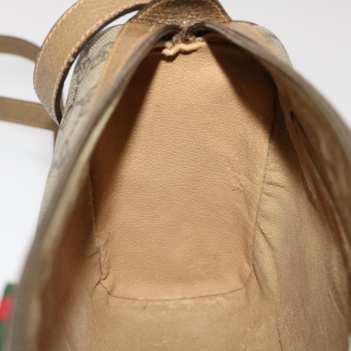GUCCI GG Canvas Web Sherry Line Shoulder Bag PVC Leather Beige Green 48598