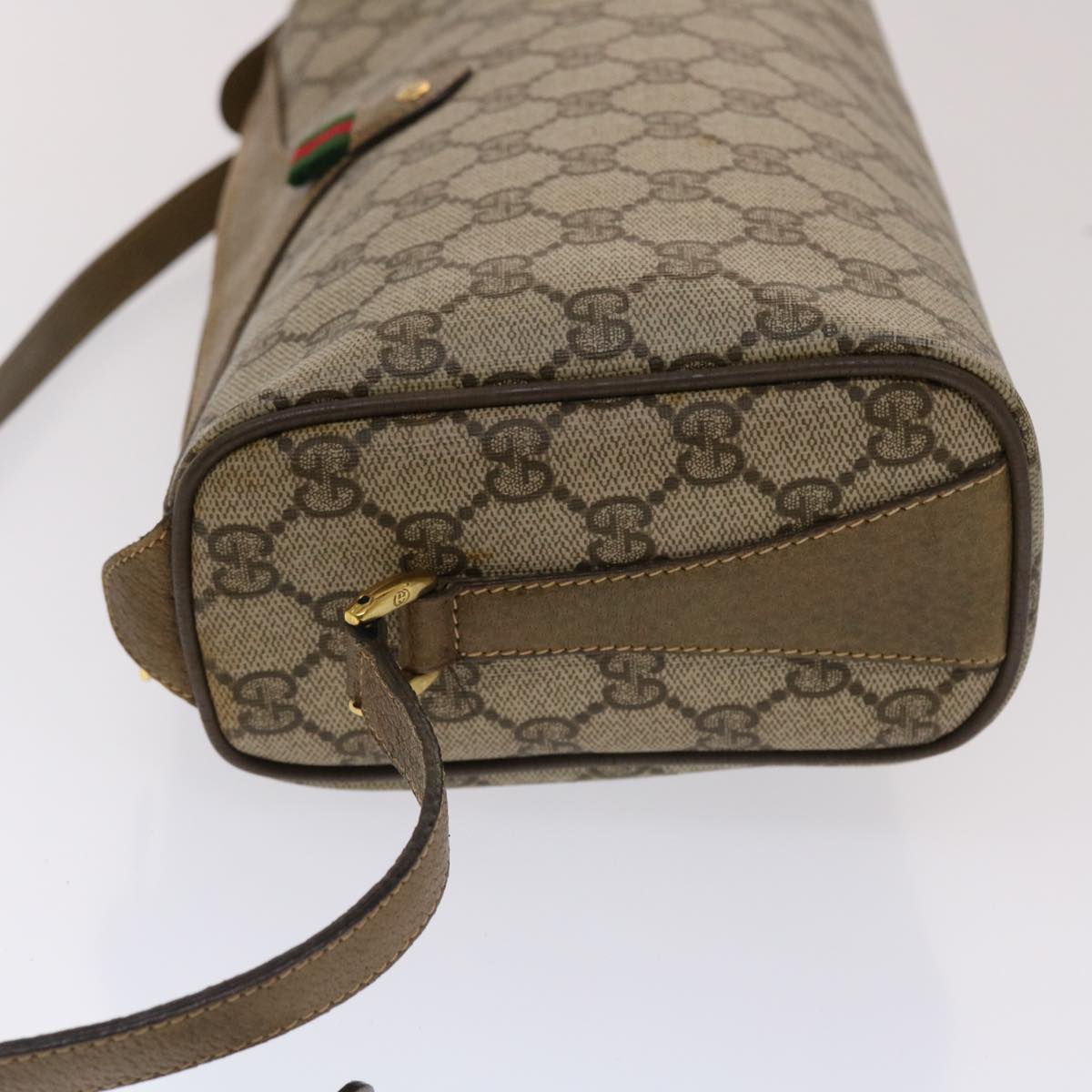 GUCCI GG Canvas Web Sherry Line Shoulder Bag PVC Leather Beige Green 48598
