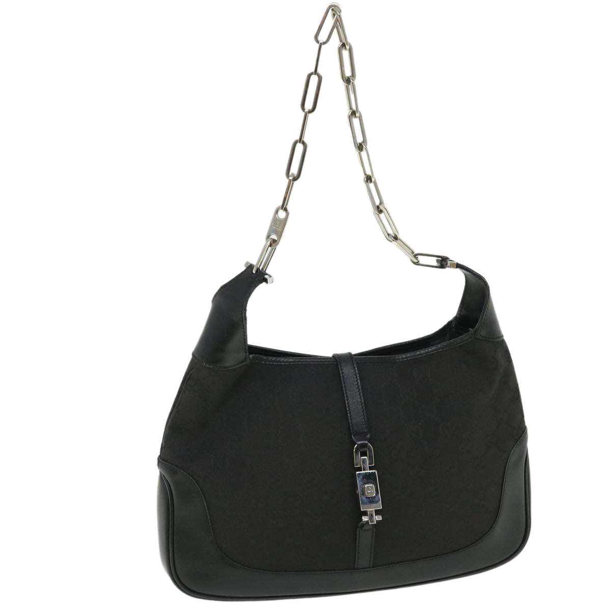 GUCCI GG Canvas Chain Jackie Hand Bag Leather Black 001 4015 48600