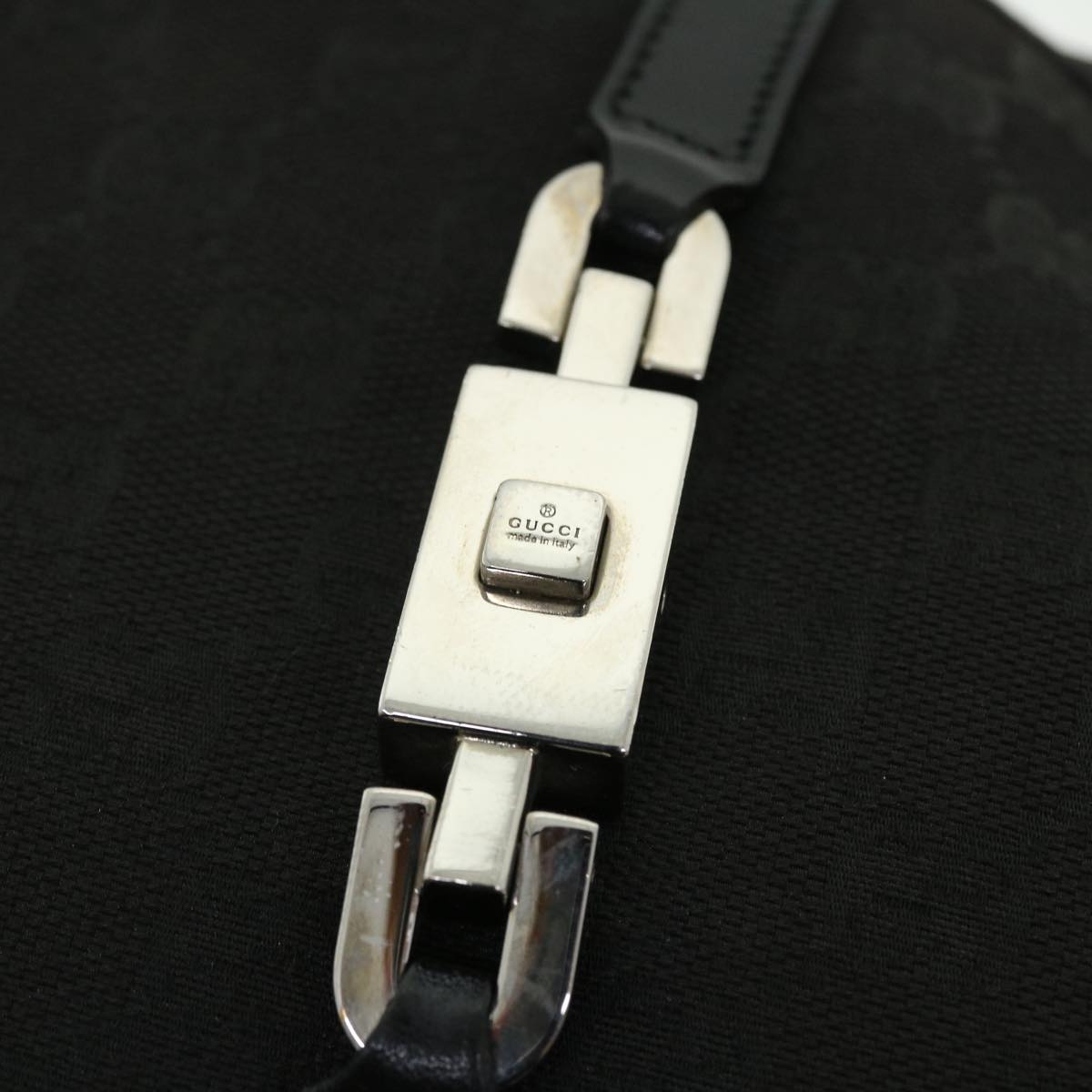 GUCCI GG Canvas Chain Jackie Hand Bag Leather Black 001 4015 48600