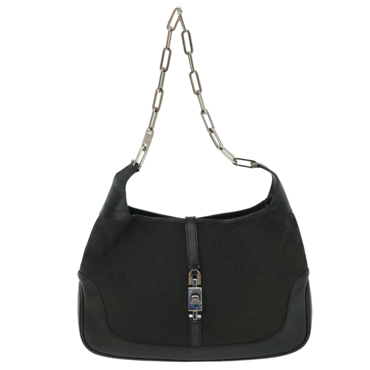 GUCCI GG Canvas Chain Jackie Hand Bag Leather Black 001 4015 48600