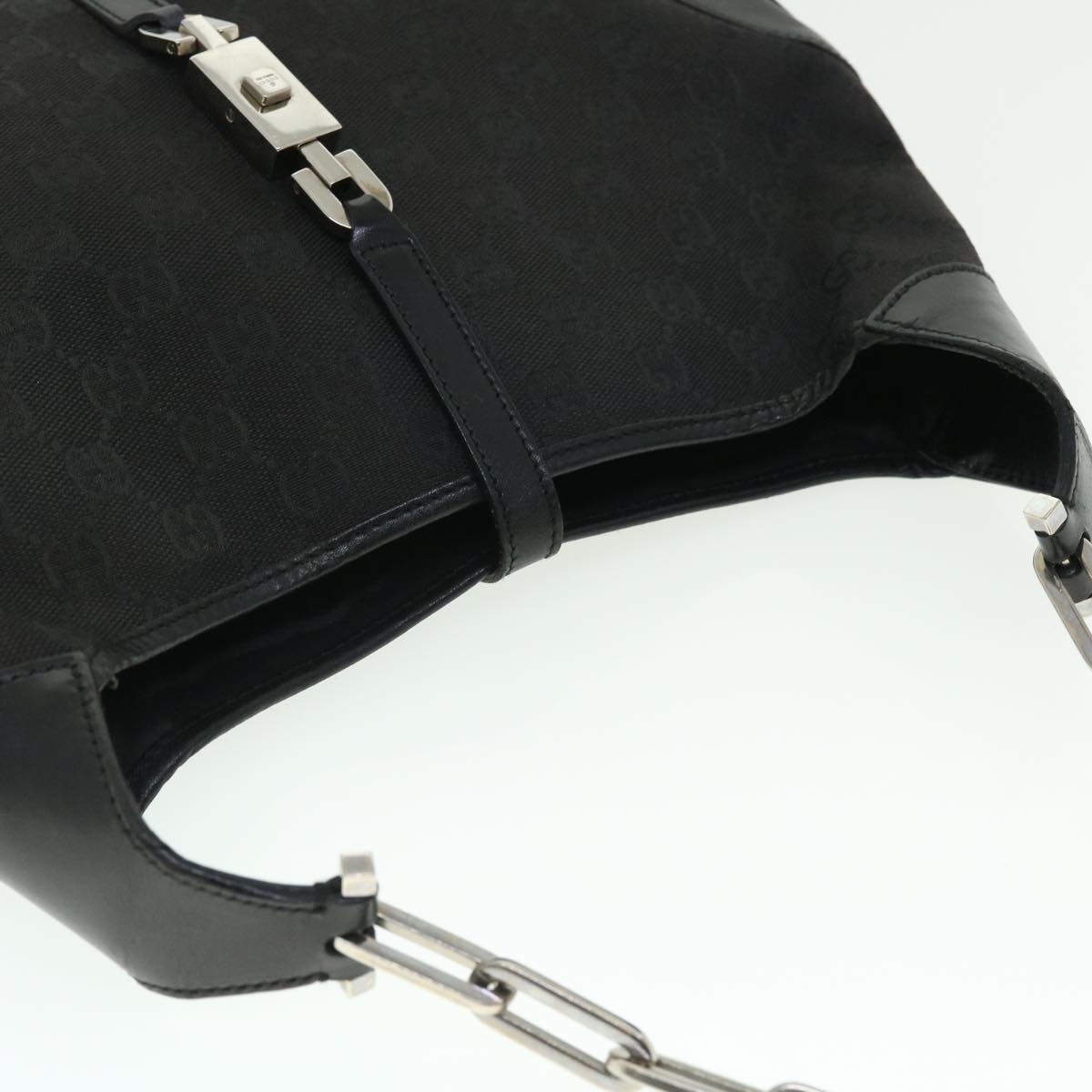 GUCCI GG Canvas Chain Jackie Hand Bag Leather Black 001 4015 48600