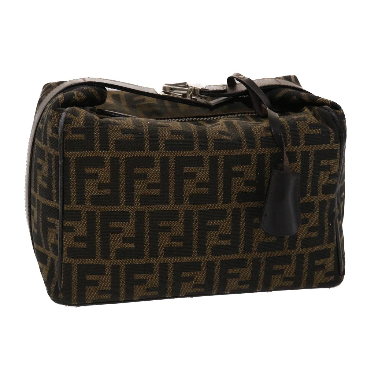 FENDI Zucca Canvas Pouch Leather Black Brown 2111 26348.098 48685