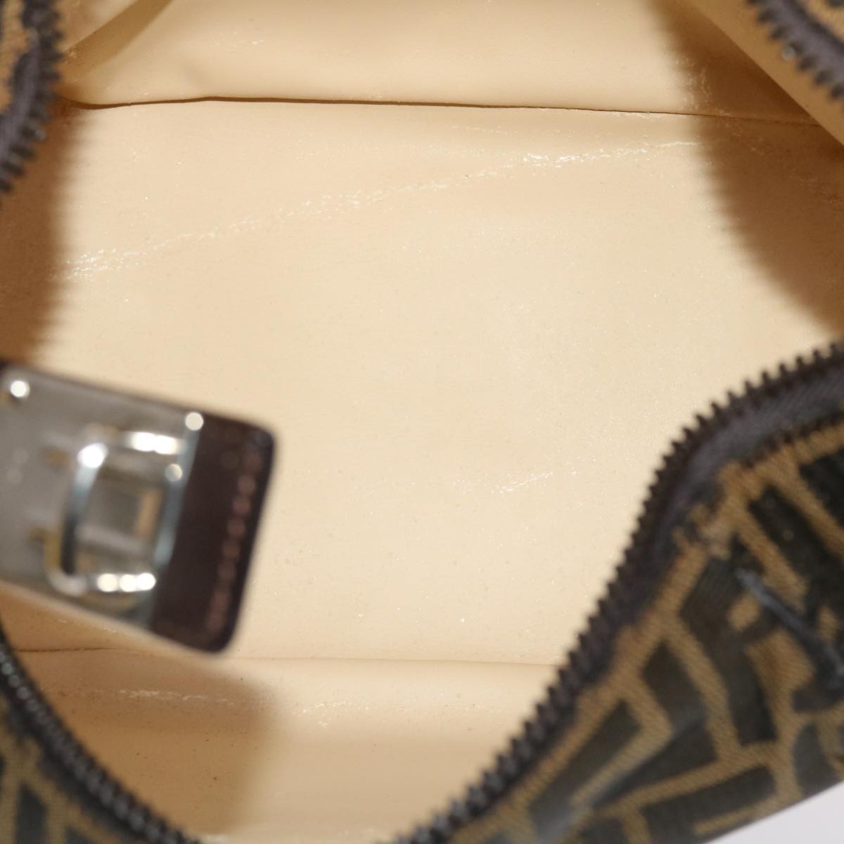 FENDI Zucca Canvas Pouch Leather Black Brown 2111 26348.098 48685