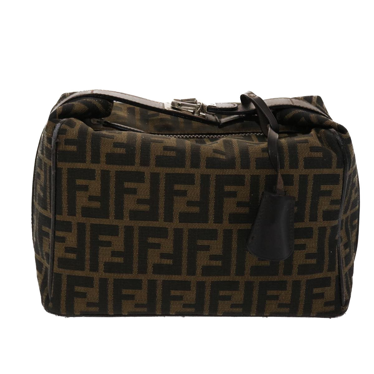 FENDI Zucca Canvas Pouch Leather Black Brown 2111 26348.098 48685