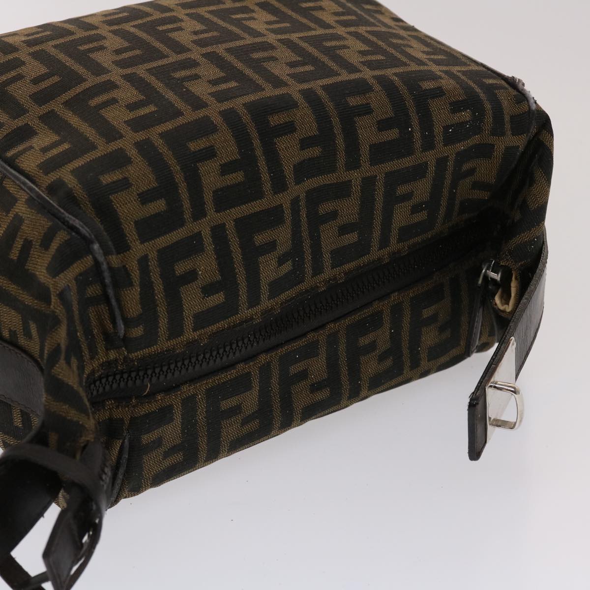 FENDI Zucca Canvas Pouch Leather Black Brown 2111 26348.098 48685