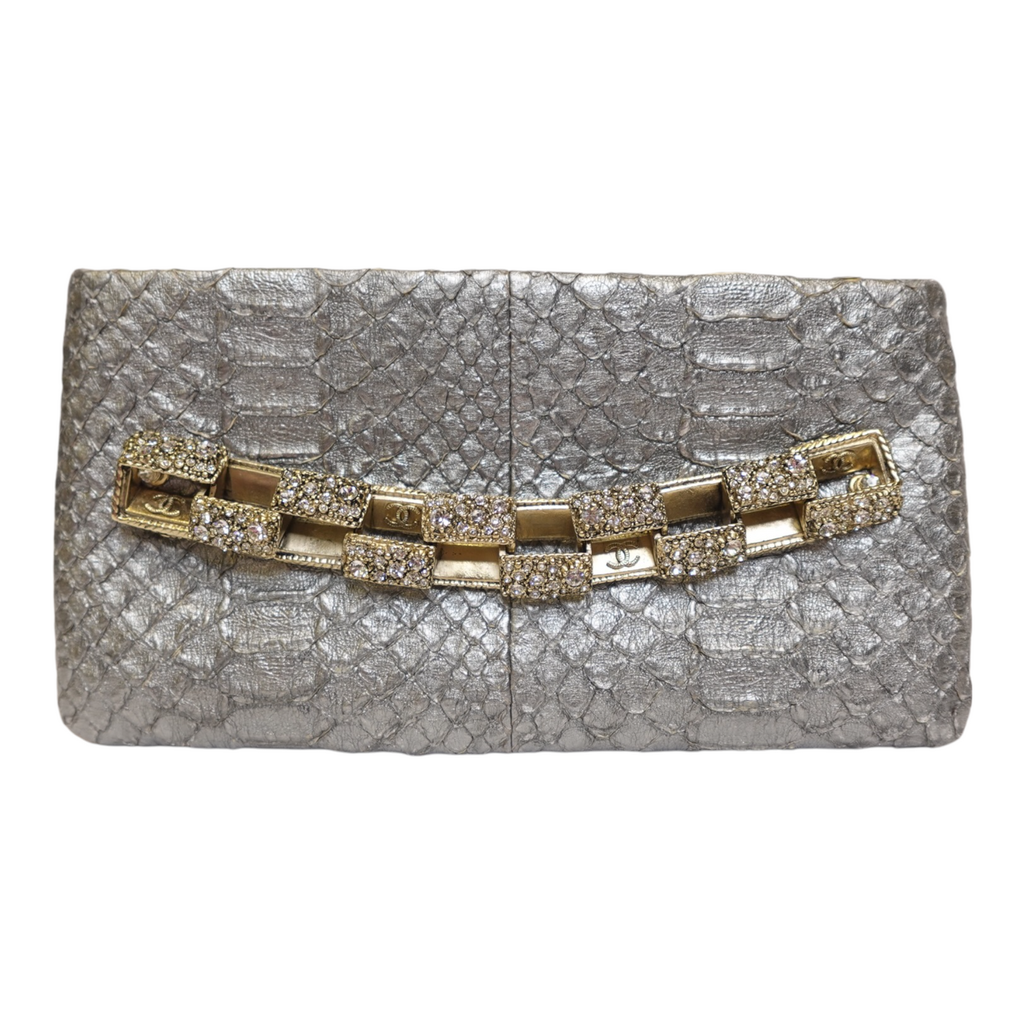 Chanel Metallic Python Crystal Paris Bombay Clutch
