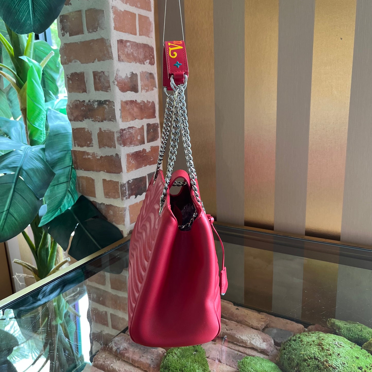 LOUIS VUITTON New Wave Red Leather Chain Tote Bag