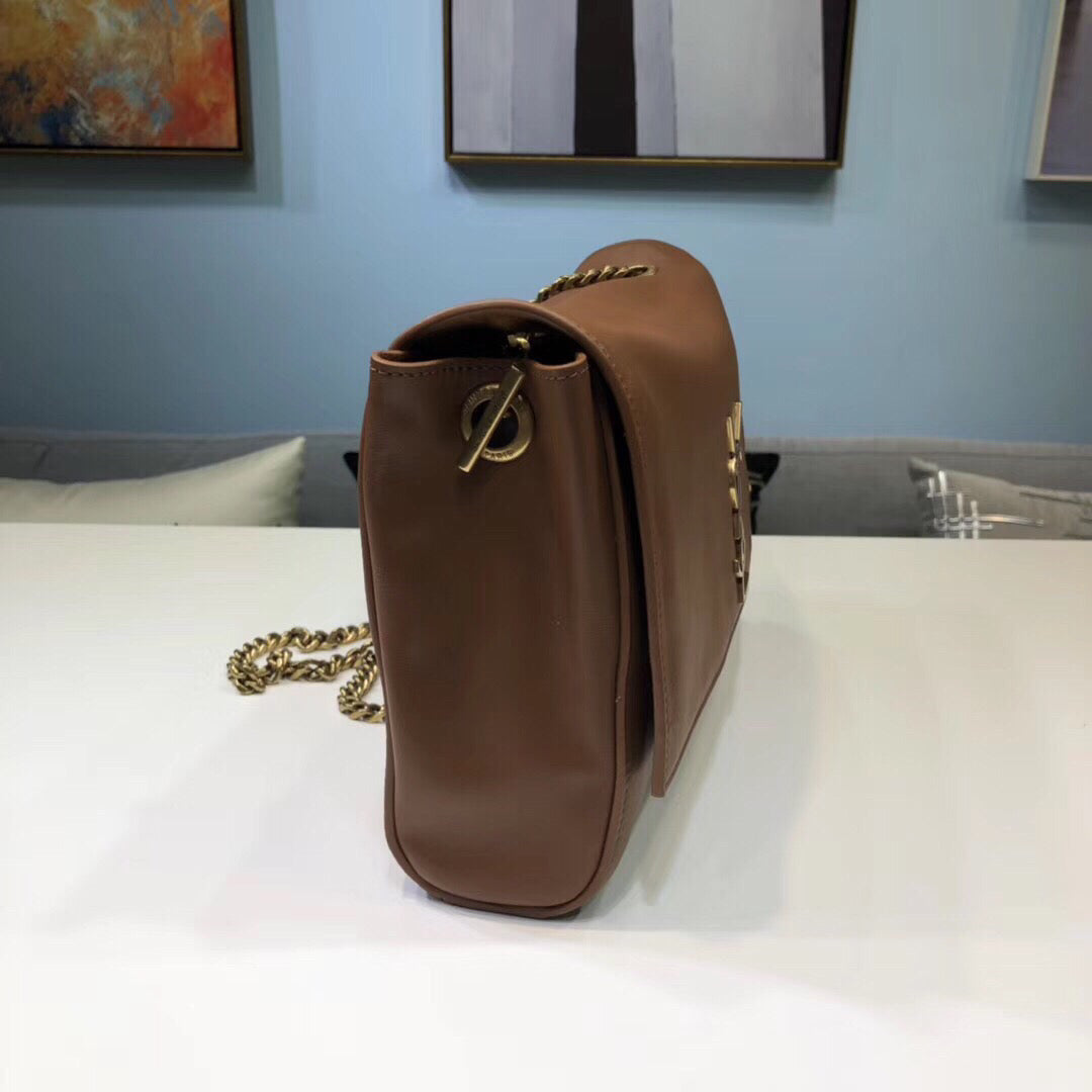 GLAMI Kate MeGLAMIum Chain Bag In Grain De Poudre Brown For Women 9.4in/24cm YSL 364021BOW0J2346