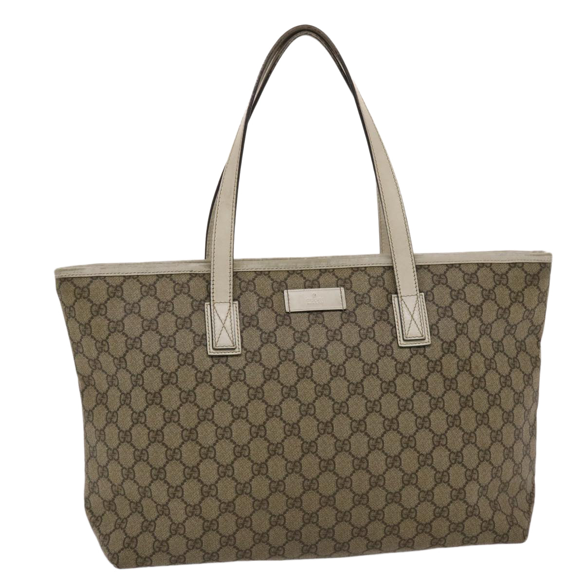 GUCCI GG Canvas Tote Bag PVC Leather Beige White 49047