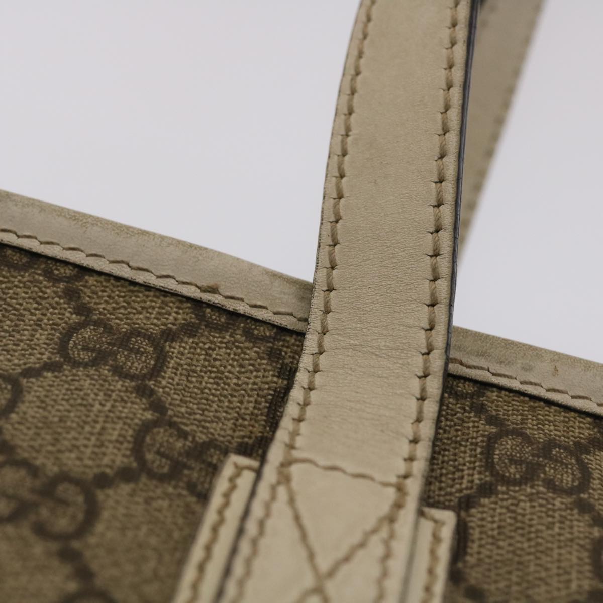 GUCCI GG Canvas Tote Bag PVC Leather Beige White 49047