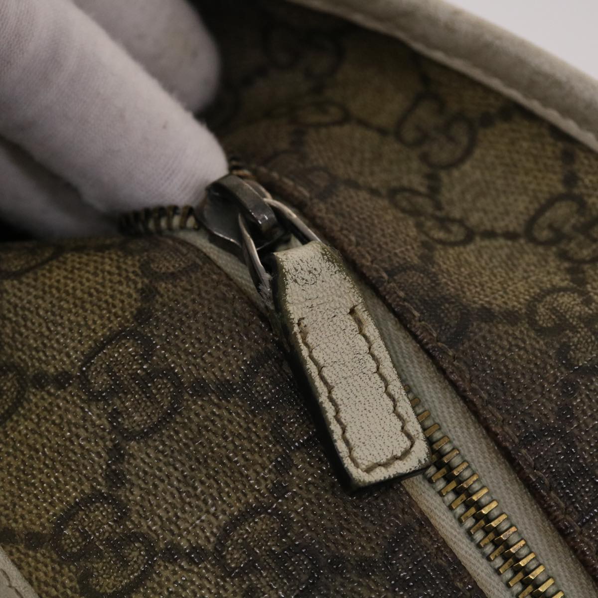 GUCCI GG Canvas Tote Bag PVC Leather Beige White 49047