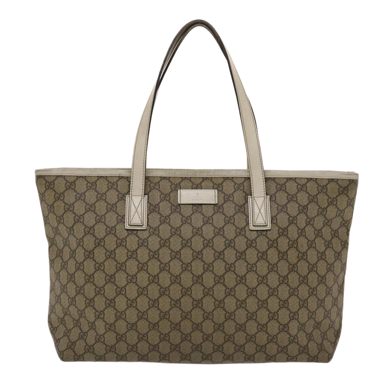 GUCCI GG Canvas Tote Bag PVC Leather Beige White 49047