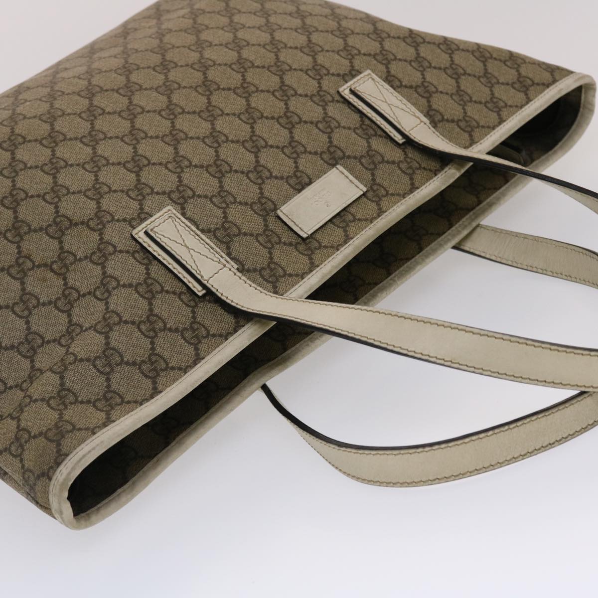 GUCCI GG Canvas Tote Bag PVC Leather Beige White 49047