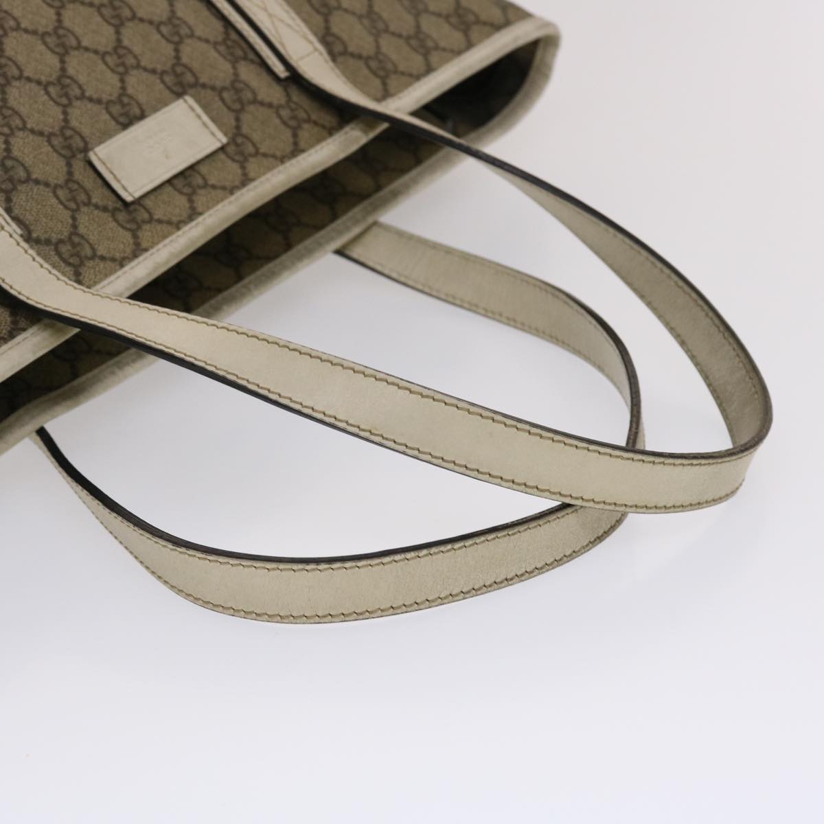 GUCCI GG Canvas Tote Bag PVC Leather Beige White 49047