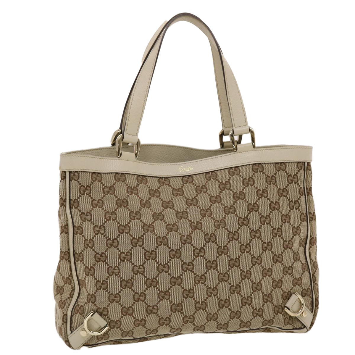 GUCCI GG Canvas Tote Bag Beige White 49049