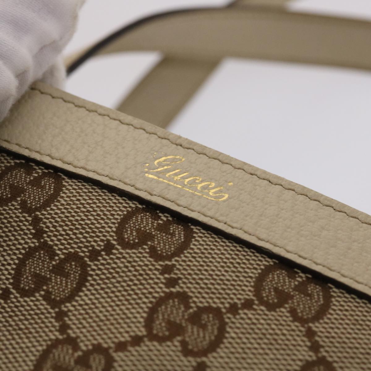 GUCCI GG Canvas Tote Bag Beige White 49049
