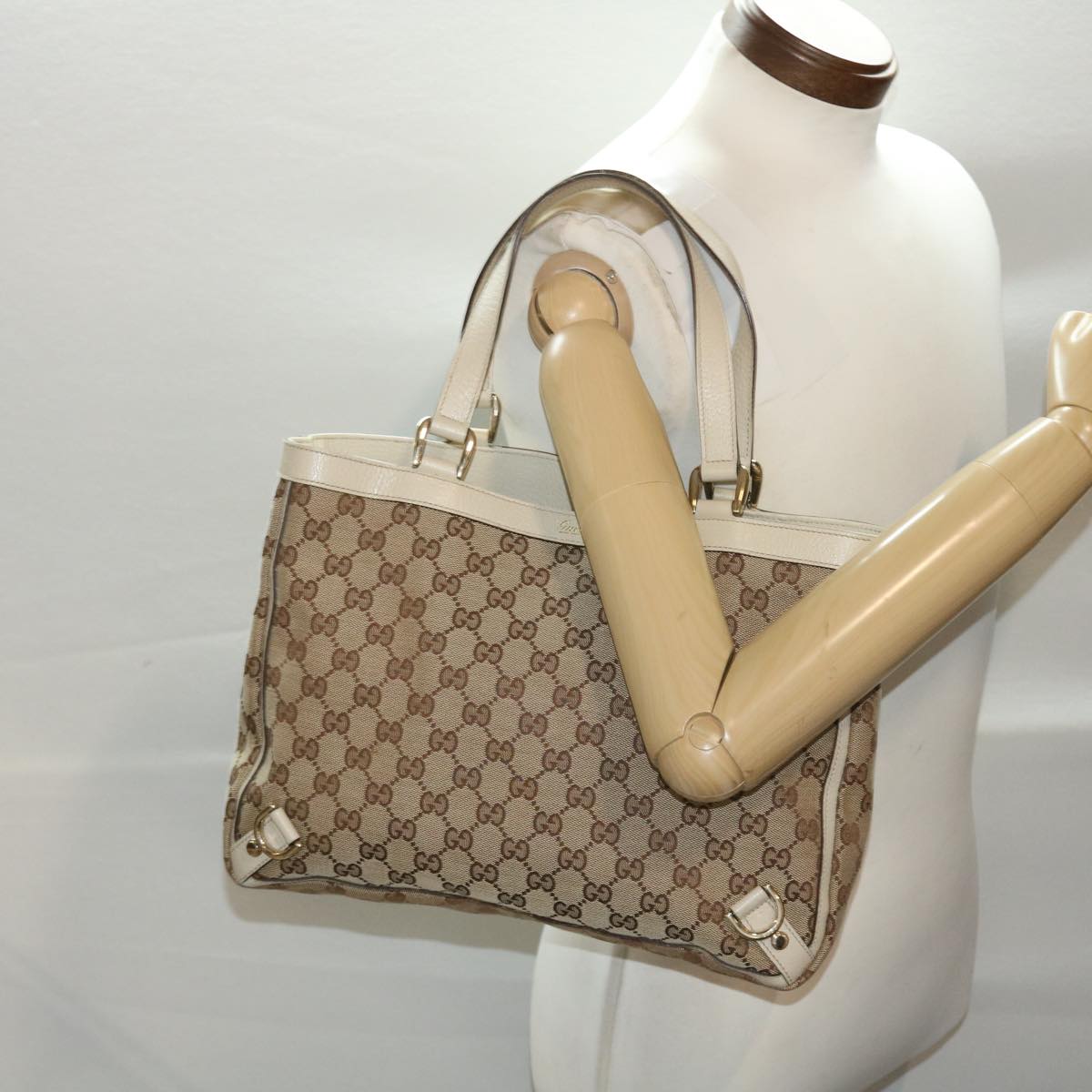 GUCCI GG Canvas Tote Bag Beige White 49049