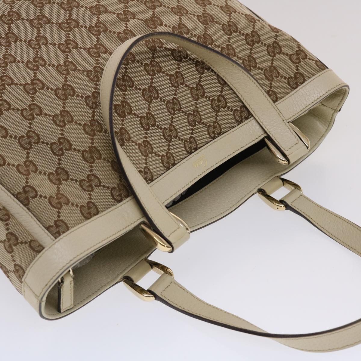 GUCCI GG Canvas Tote Bag Beige White 49049