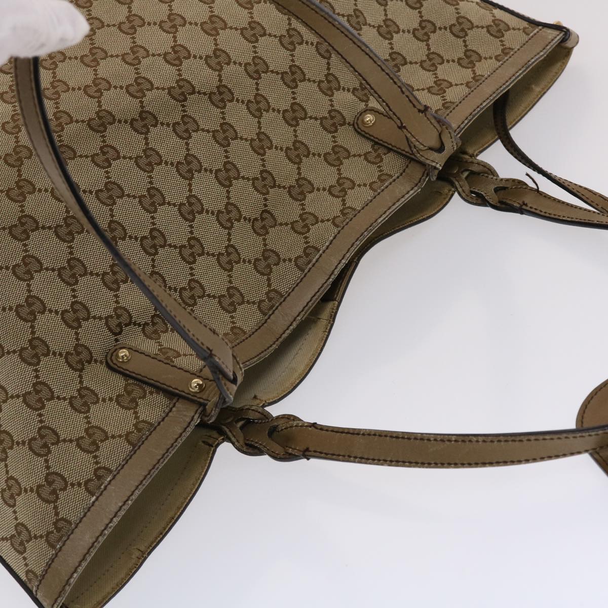 GUCCI GG Canvas Tote Bag Beige Brown 49050