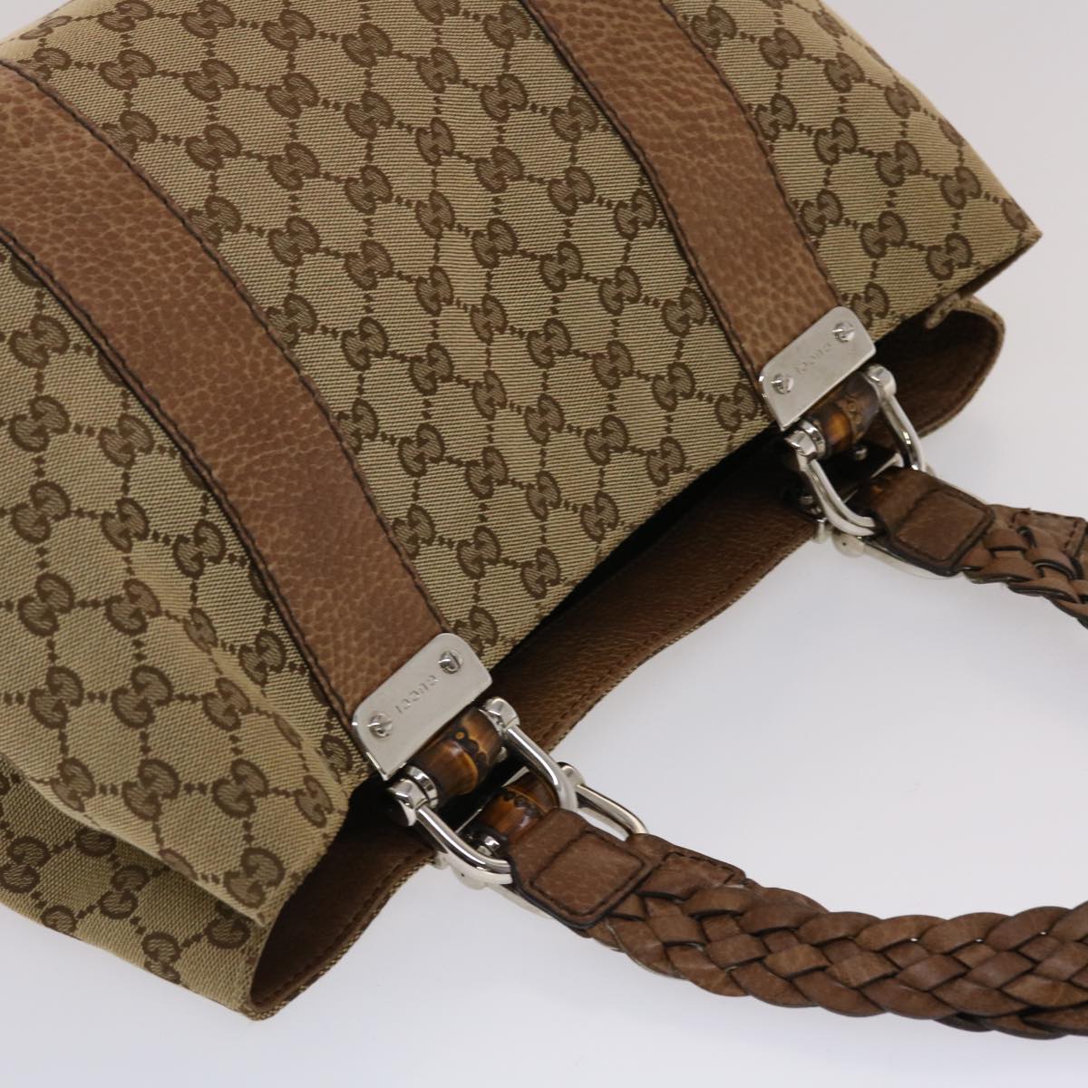 GUCCI GG Canvas Bamboo Tote Bag Beige Brown 49058